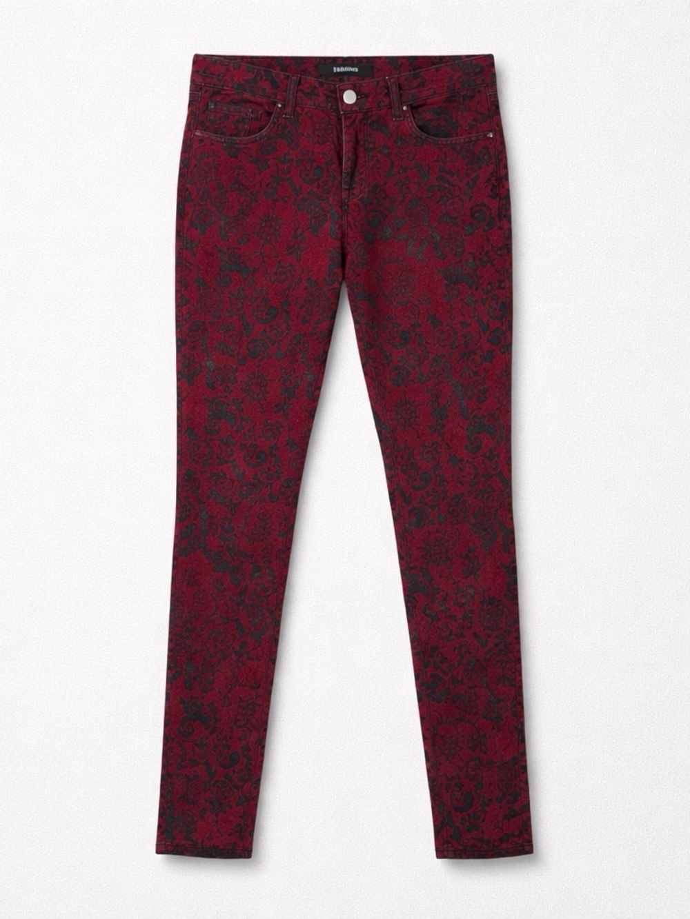J Brand Red Patterned Skinny Jeans size 28 Damask print